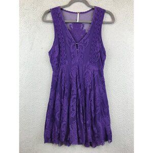 Free People Womens Purple V-Neck Sleeveless Floral Lace Knee Length Dress Size 2